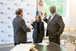 Deborah S. Raizes and Dr. Gregory Rrobeson Smith being sworn in as members of the Board of Trustees