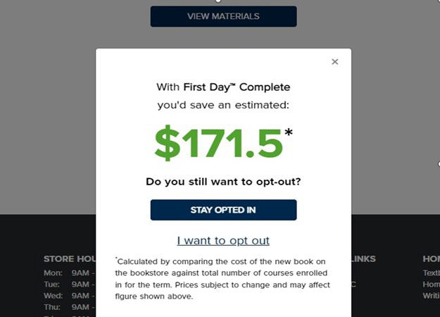 A screenshot of cost savings pop up