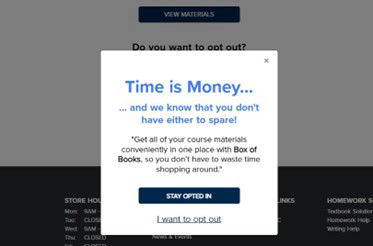 Screenshot of Time is Money pop up