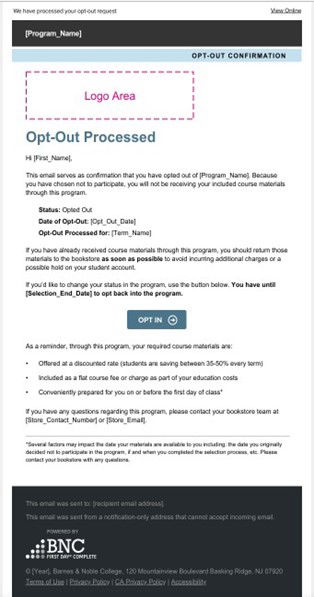 Screenshot of OPT-OUT Email