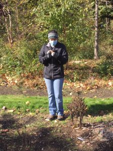 WCC Student Marisa Rodriguez collects data at the Native Plant Center, Valhalla Campus